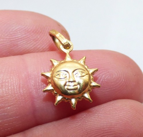 VINTAGE 18CT GOLD SUN FACE CHARM PENDANT DOUBLE SIDED HALLMARKED MOON FACE SUN - Picture 3 of 7
