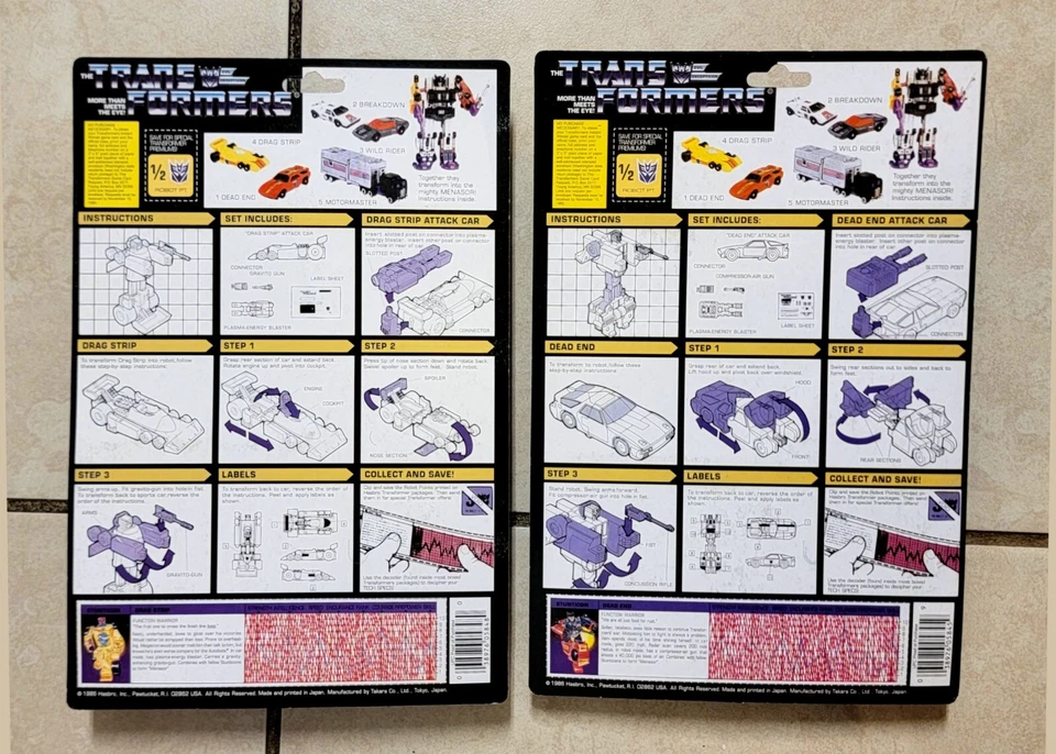 TRANSFORMERS G1 CARDED STUNTICONS US SELLER MOSC RARE SET! MENASOR MOTORMASTER - Image 3 of 4