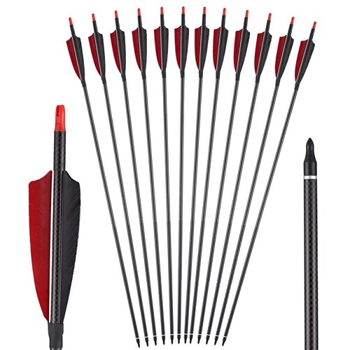 33" Carbon Arrows Spine500 with Turkey Feather for Recurve/Compound Bow Hunting - Picture 7 of 14