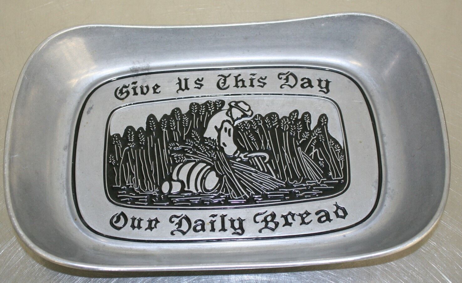 Wilton Armetale RWP Pewter Bread Tray Platter - Give Us This Day Our Daily Bread