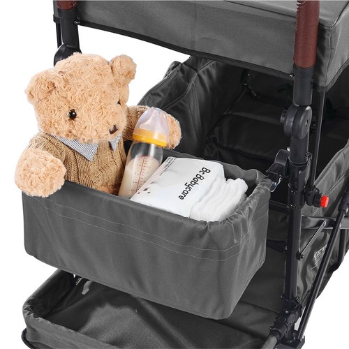 VEVOR Wagon Passeggino Push Pull Quad Pieghevole per 2 Bambini Tettuccio Grigio - Foto 11 di 12