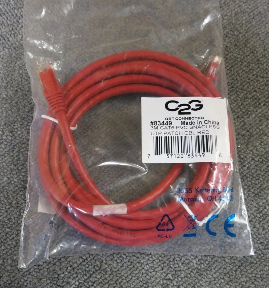 Job Lot 7 x C2G 83449 3M Red Cat6 RJ45 Booted Unshielded Snagless Patch Cable - Image 2 of 3