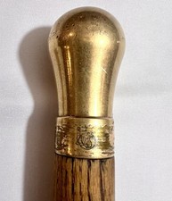 Antique Vintage WS Woodmasters Solid Brass Handle Cane Oak Walking Stick 35"