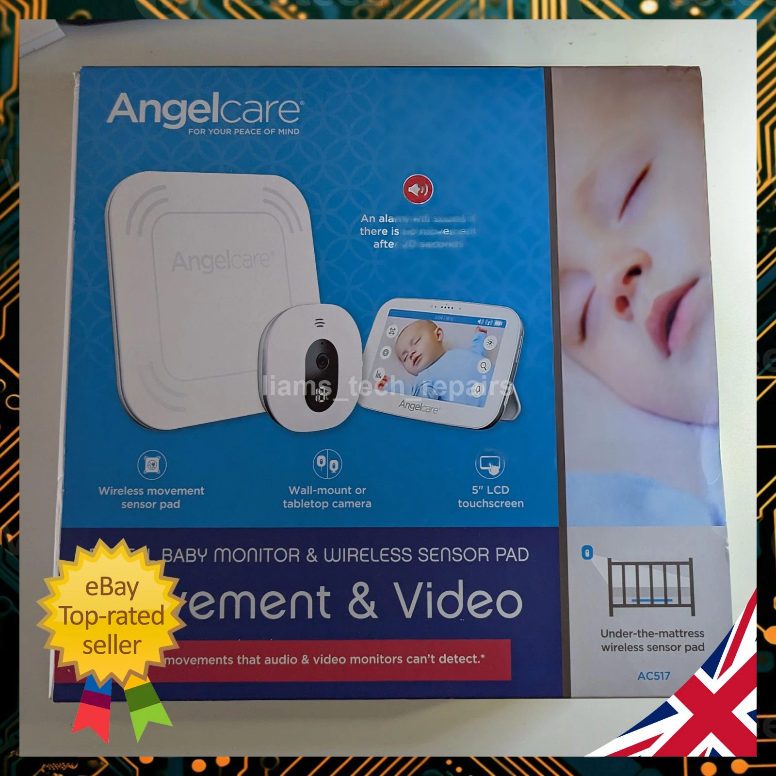Angelcare AC517 Baby Monitor (inc Battery + New Charging Port) + Camera + Pad