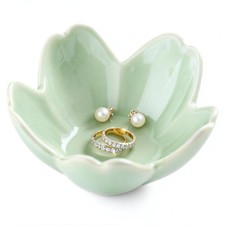 Sage Green Flower Ring Dish Ceramic Jewelry Tray, Small Trinket
