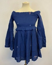 Free People Womens Counting Daisies Embroidered Mini Dress Blue Combo Size S -