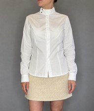 Herm s White High Collar Button Shirt Blouse Long Sleeve France