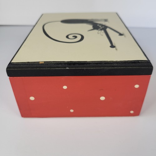 2012 Handcrafted Mexico Wood Atomic Kitty Black Cat Trinket Box Red Signed Laola - Picture 14 of 16