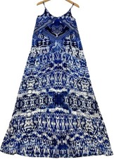 Express Womens Boho Festival Maxi Dress Size XS Blue White Paisley Lightweight