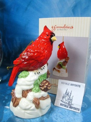 Ornament Cardinal Bird Sitting On Snow Covered Branch Baum Formalities In Box