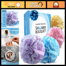 Exfoliating Loofah Bath Sponge Set - 4 Pack Large Mesh Poufs for Spa Experience