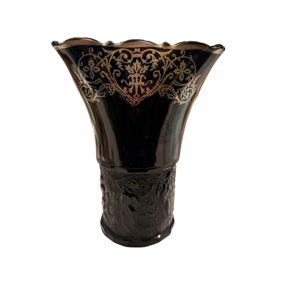 Винтажная черная декоративная настольная ваза из стерлингового художественного стекла с акцентом - Изображение 3 из 4
