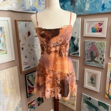 Urban Outfitters y2k Sheer Mesh Printed Mini Dress Slip Indie Euro Summer Size M