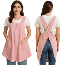 Apron for Women with Pocket Cotton Linen Japanese Cross Back Apron for Garden...