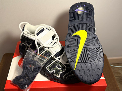 Nike Air More Uptempo Black/White/Yellow Mid Top Lace Up Athletic Sneaker