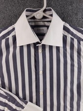 Eton Cotton Contrast Collar Striped 15.25 Blue Men Premium Shirt Button Up Adult