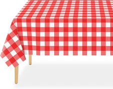 Red Gingham Tablecloth Disposable 2 Pack, 54 x 108 Inch Red and White Checkered 