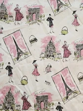 Waverly Tres Chic Cotton Decorator Fabric Pink Paris Art Deco Fashion BTY 