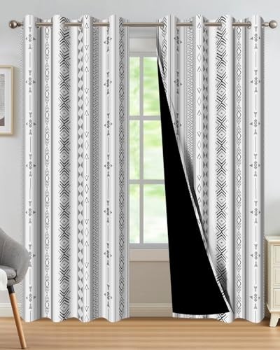 Boho Geometric Blackout Curtains 84 Inch Length 52"W x 84"L (Pack of 2) Grey - Foto 1 di 6