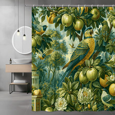 Tropical Birds and Fruit Shower Curtain, Jungle Floral Print