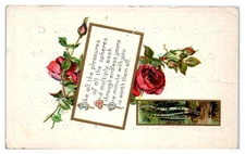 Postcard: Roses, love poem, and scenic image on a vintage-style card