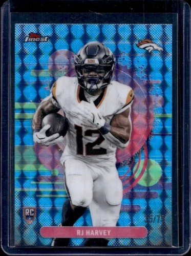 2025 Topps Finest RJ Harvey Uncommon RC Blue Geometric Refractor #/75 Broncos