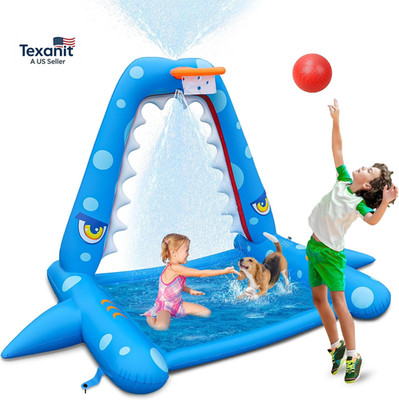 Sprinkler for Kids Outdoor Play, Giant Inflatable Shark Water Toys Splash Pad wi