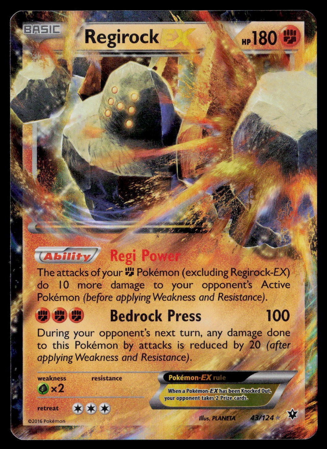 Regirock EX 43/124 Fates Collide Holo Rare Pokemon Card LP