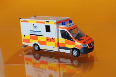 Rietze 76129 Mercedes-Benz Sprinter 2018 WAS RTW IMS Rettungsdienst 1:87, NEU