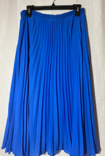 Banana Republic Blue Solid Pleated Pull-On Elastic Waist Midi Skirt Size 10