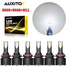 H11 9005 9006 LED Headlights Bulbs Kit 6000K High Low Beam Super White Bright 6x
