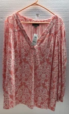 Style & Co Women’s Timeless Class Floral Rose V-Neck Top Size 3X NWT