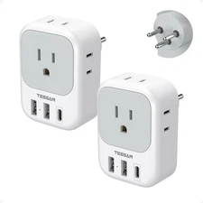 TESSAN 2-Pack Israel Power Adapter Type H US-Israel 4AC 3USB 1USB-C Travel Plug