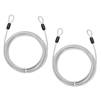2pcs 1/8'' Dia 9.8ft Security Cable Lock Vinyl Coated Steel with Loops Clear