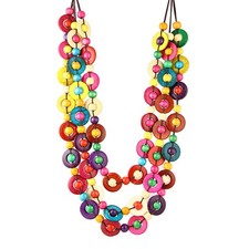 Bohemian Coconut Shell Wood Bead Necklace Handmade Ethnic Wooden Beaded Choker C