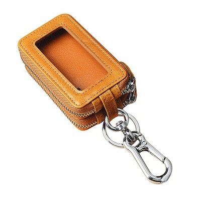 1Pcs Double Layers Genuine Leather Car Key Holder Case Keychain Bag Zipper Pouch
