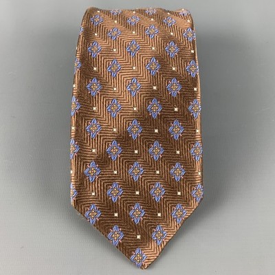 ROBERT TALBOTT Brown Blau Jacquard Seidenkrawatte