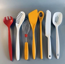 Vtg Melamine Rosti Oetker Denmark Germany Yellow Red White Utensil Spoon Spatula