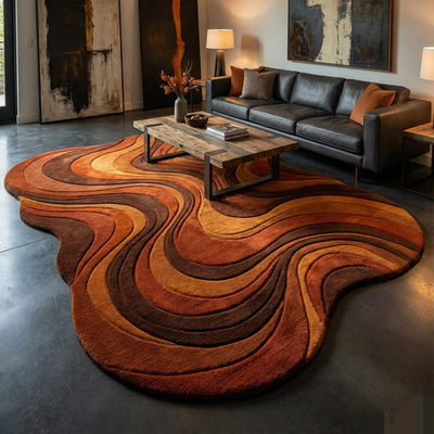 #ad Earth Flow Hand Tufted Wool Rug Sculptural Wave Shape Area Rug Terracotta R $784.00