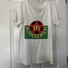 VTG Adidas World Cup USA 94 Tour T-Shirt Youth Lg White Single Stitch Made USA