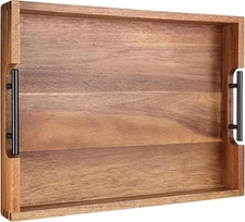 Rectangular Tray for Living Room 16.7 x 12.8 inch Large Acacia Wood Serving Tray