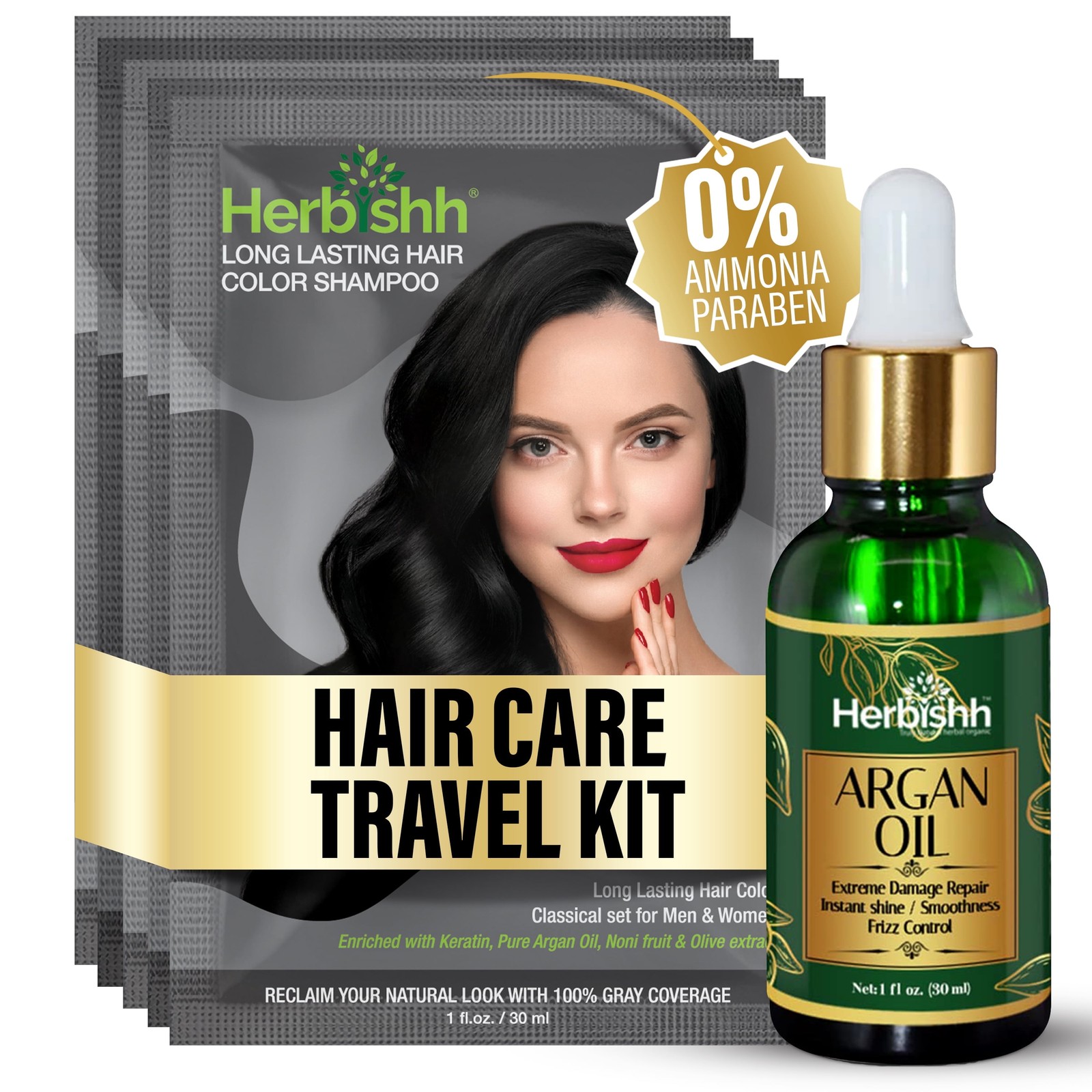 , 3-in-1 Shampoo Hair Color Travel Pack (30ml X5) +