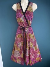 Monsoon Multicoloured Abstract Print Wrap Maxi Dress Sleeveless Tie Waist UK 8