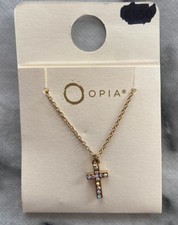 Opia (Primark) Gold Coloured Cross Pendant Necklace with Chain Brand New