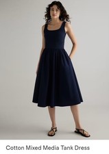 Quince Women Organic Cotton Tank Dress Size M Navy Blue Midi Shift Dress