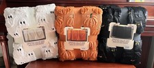 NWT Costco Halloween Faux Fur Throw Blanket Lot of 3 Ghost Cat Pumpkin