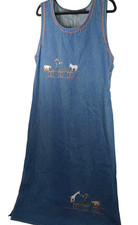 Vintage MPH Blues Womens Denim Embroidered Overall Dress Size L Maxi Jumper