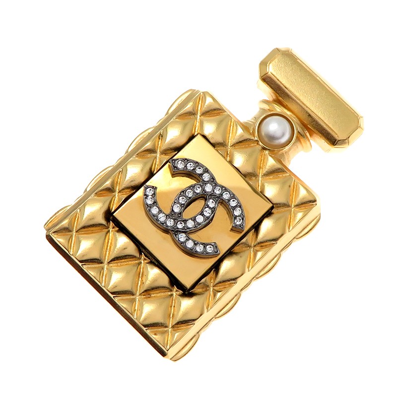 CHANEL Gold Plated Perfume Bottle Brooch Pin 484846