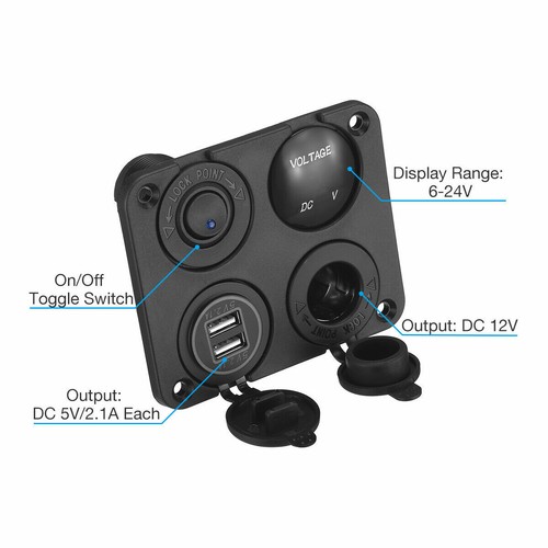 4 gang 1 Panel Dual USB Socket Charger LED Voltmeter+12V Power Outlet Car Boat - Picture 11 of 12