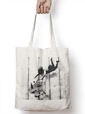 Banksy Shop Till you Drop Tote Shopper Tasche For Life Shopping Graffiti Urban E44